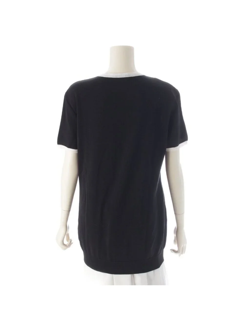 Chanel Cotton Knit Short Sleeve Cardigan Top Black 42
